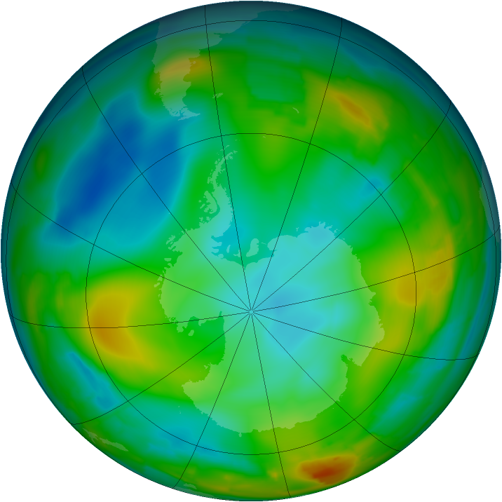 Antarctic ozone map for 11 July 2010